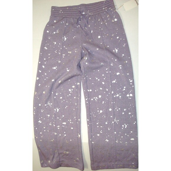 New Womens Designer NWT $148 Splendid M Wide Leg Sweatpants Purple Silver Splat - Picture 1 of 6